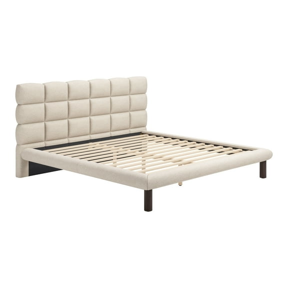 Placid King Bed Beige Bed, Modern Style, Rubber feet protect floor from scratches, Rubberwood, Indoor Bedroom