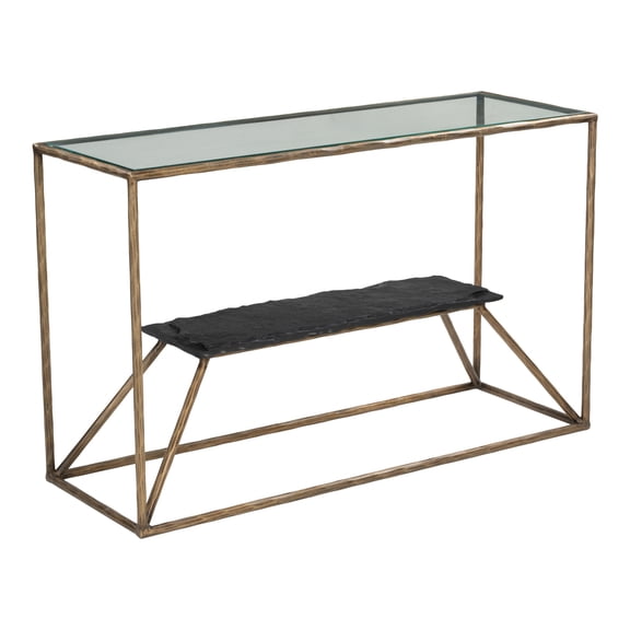 Ranol Console Table Brass Console Table, Modern Style, Glass, Natural Marble rectangular shape tabletop, Iron, Indoor Living