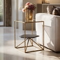 thumbnail image 1 of Ranol Side Table Brass End Table, Modern Style, Glass, Natural Marble rectangular shape tabletop, Iron, Indoor Living, 1 of 1