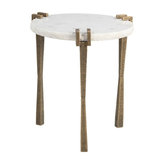 Rench Side Table White End Table, Modern Style, Natural Marble round shape tabletop, Iron, Indoor Living