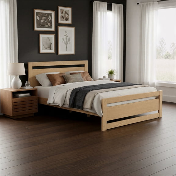 Repos Queen Bed Brown Bed, Modern Style, Rubber feet help prevent floor scratches, MDF, Indoor Bedroom