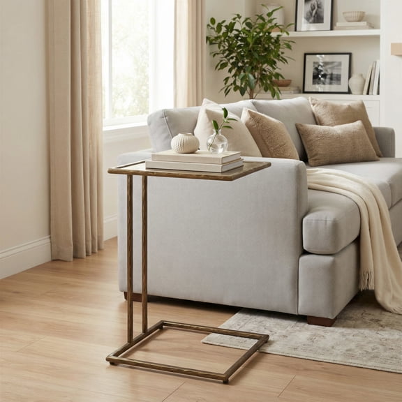 Ringen Side Table Bronze End Table, Modern Style, Mirror Glass square shape tabletop, Steel, Indoor Living