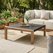 Teras Coffee Table Gray Coffee Table, Modern Style, Faux Concrete Duralcrete square shape tabletop, Acacia Wood, Outdoor Living
