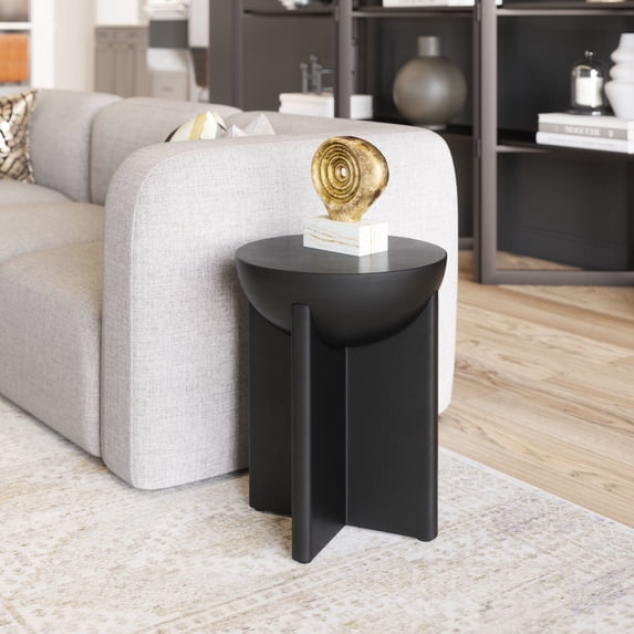 Tume Side Table Black End Table, Modern Style, Painted Mango Wood round shape tabletop, Mango Wood, Indoor Living