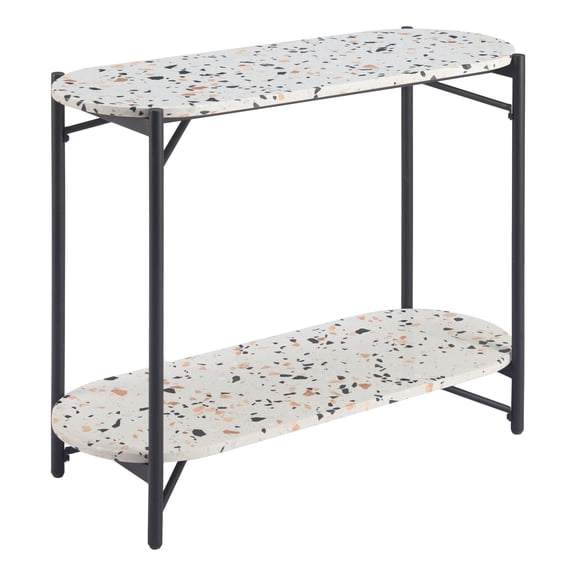 Tuxedo Console Table Multicolor Console Table, Modern Style, Faux Terrazzo Stone oval shape tabletop, Steel, Indoor Living