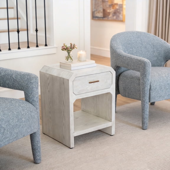 Yume Side Table Oak White End Table, Modern Style, Wood Veneer MDF square shape tabletop, MDF, Indoor Living