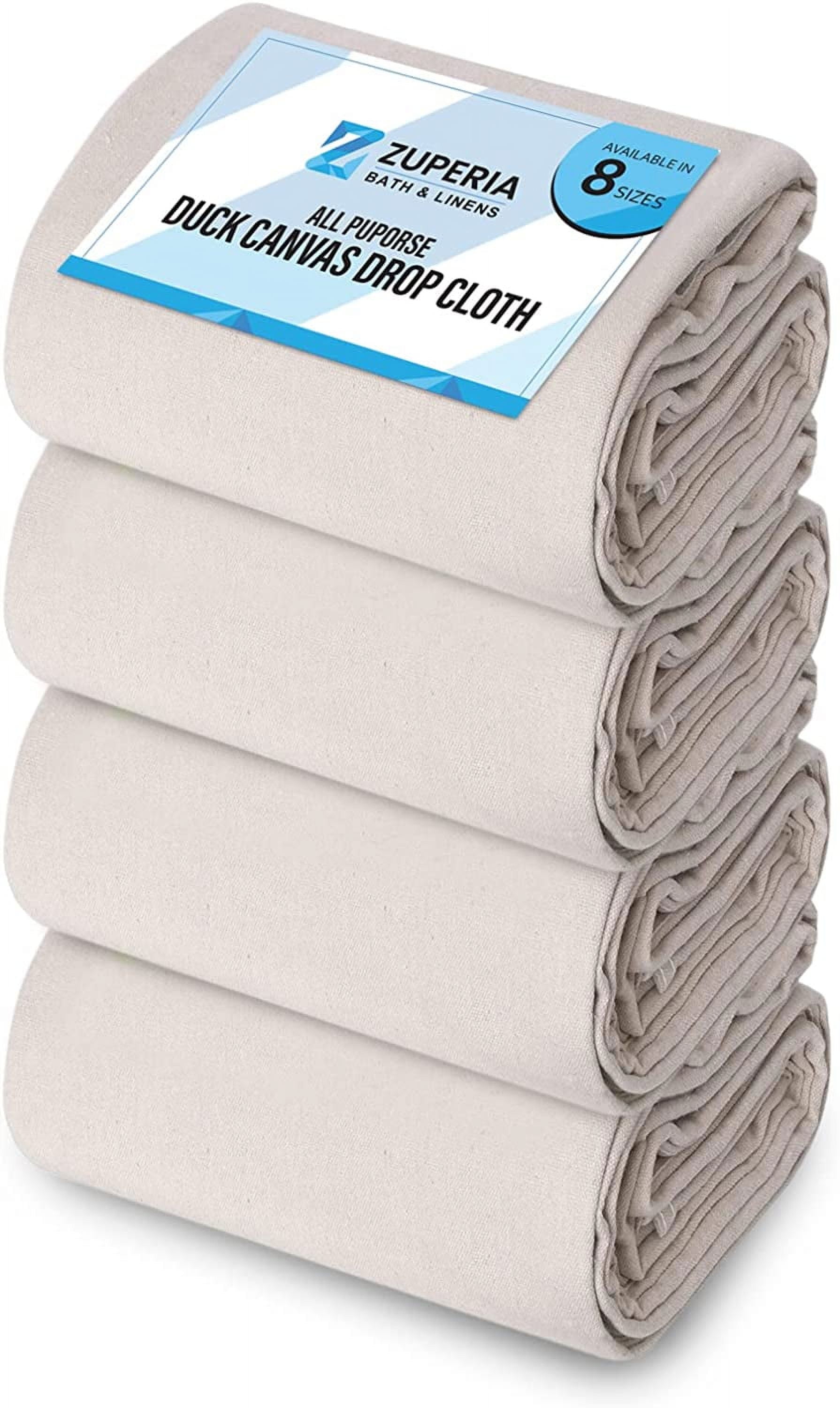 ZUPERIA Canvas Drop Cloth (Size 6 x 9 feet - Pack of 4) - Pure Cotton Multi-Purpose Drop Cloth for Painting, Furniture & Floor Protection - Thick Canvas Tarp with Double Stitched Edges