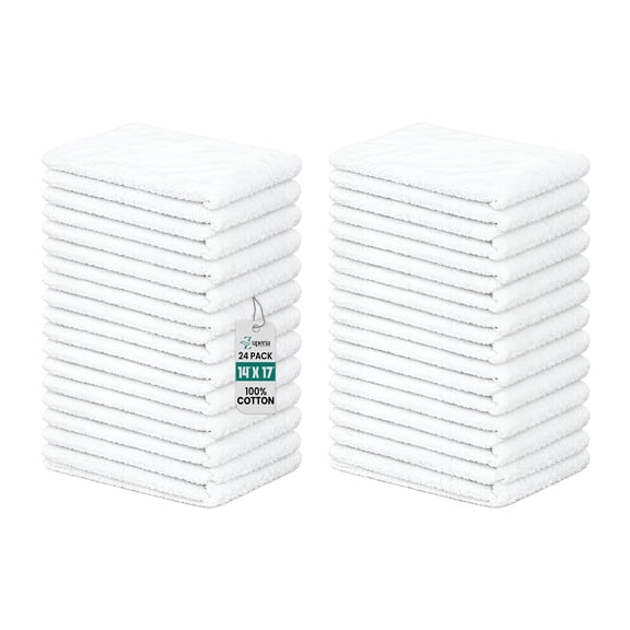 ZUPERIA Cotton Terry Bar Mop Towels, pack of 24, 14 x 17 in, White Absorbent Cleaning Cloths for Home & Garage
