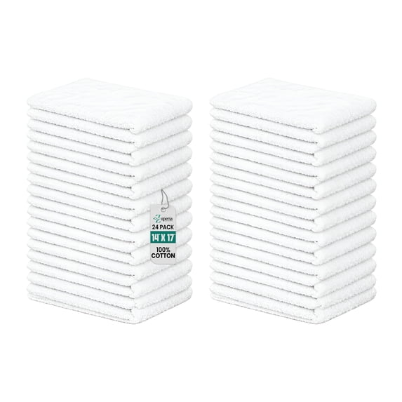 ZUPERIA Cotton Terry Bar Mop Towels, pack of 24, 14 x 17 in, White Absorbent Cleaning Cloths for Home & Garage
