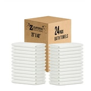 ZUPERIA White Bath Towels, 24-Pack 20x40, 100% Cotton, Lightweight, Quick-Dry, Soft & Absorbent, Ideal for Hotels, Gyms & Commercial Use