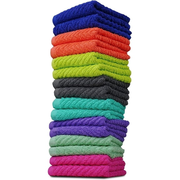 ZUPERIA Zigzag Wash Cloth -16 Pack -12" x 12"- Highly Absorbent Soft Washcloths for Face, Gym Towels, Hotel Spa, Reusable Multipurpose Towels (Assorted)