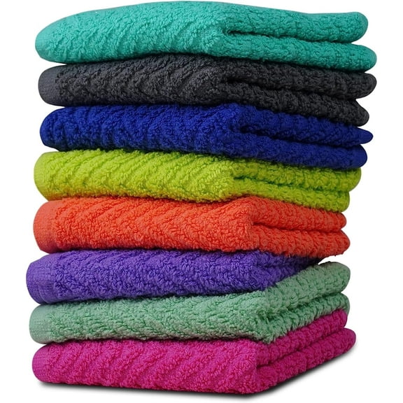 ZUPERIA Zigzag Wash Cloth -8 Pack -12" x 12"- Highly Absorbent Soft Washcloths for Face, Gym Towels, Hotel Spa, Reusable Multipurpose Towels (Assorted)