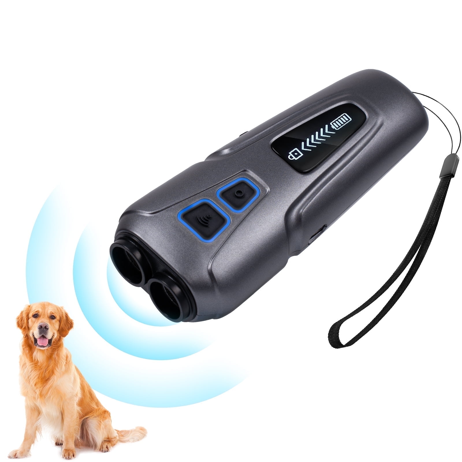 ZUPOX Ultrasonic Indoor Dog Bark Deterrent with Rechargeable Trainer and LED Flashlight, Gray