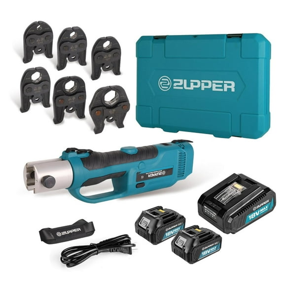 ZUPPER Standard Pro Press Tool kit with 1/2" to 2" Pro Press Jaws for Copper Pipes, 2pcs 4AH Battery, Fast Charger & Carrying Case