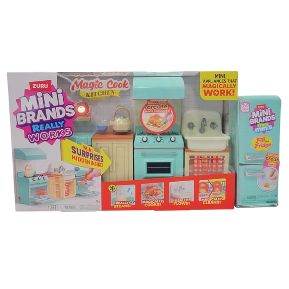 ZURU Mini Brands Really Works Magic Cook Kitchen Set with Mini Brands Fill The Fridge Playset