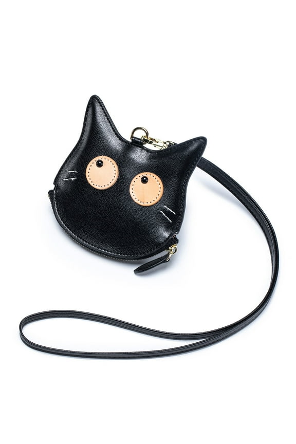 Women Mini Wallet Cartoon Cat Card Holder Genuine Leather Coin Pocket Women Purse Bag, Neck Hanging Coin Purse