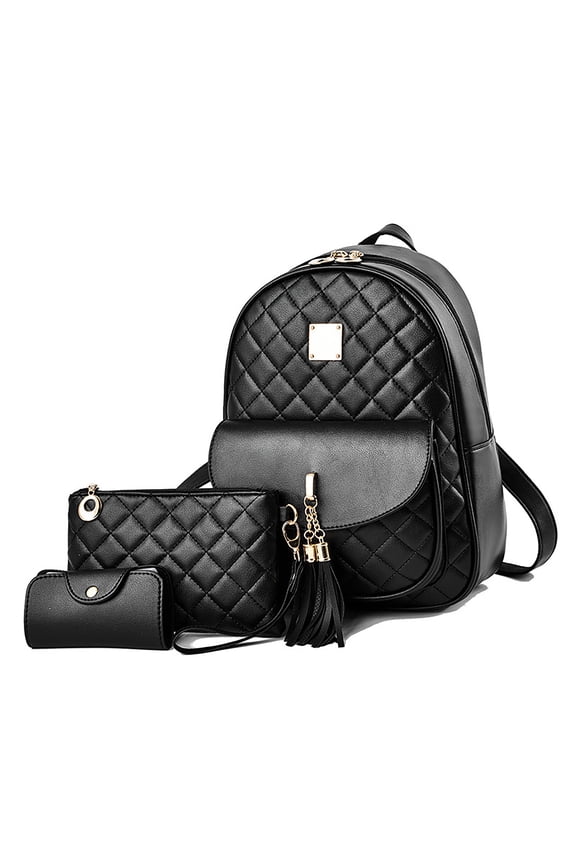 Women Fashion Zipper Backpack Travel Backpack with Wrist Bag, Wallet Set 3-Piece Set