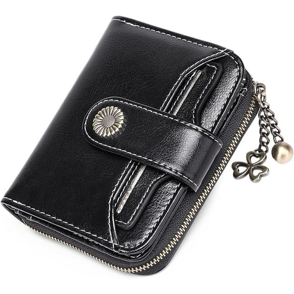 ZUTOYBOLIN Wallet for Women Leather Small RFID Blocking Bifold Zipper Pocket Card Holder with ID Window Black
