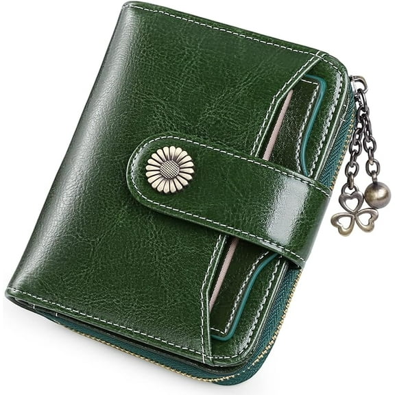 ZUTOYBOLIN Wallet for Women Leather Small RFID Blocking Bifold Zipper Pocket Card Holder with ID Window Green