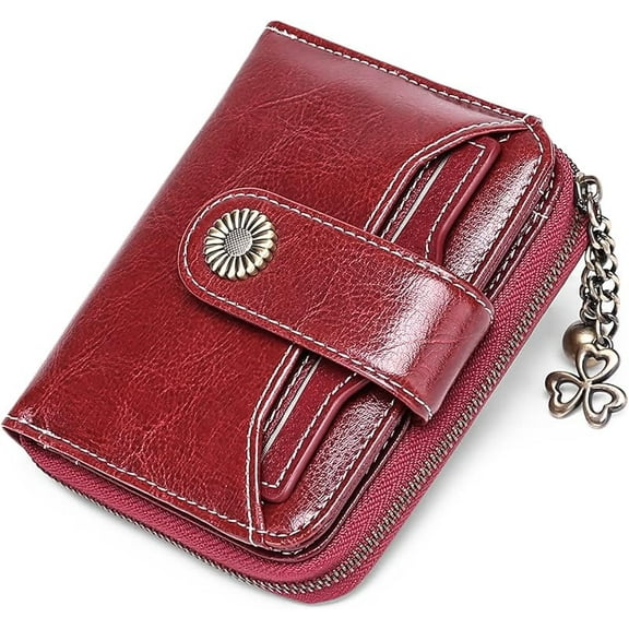 ZUTOYBOLIN Wallet for Women Leather Small RFID Blocking Bifold Zipper Pocket Card Holder with ID Window Red