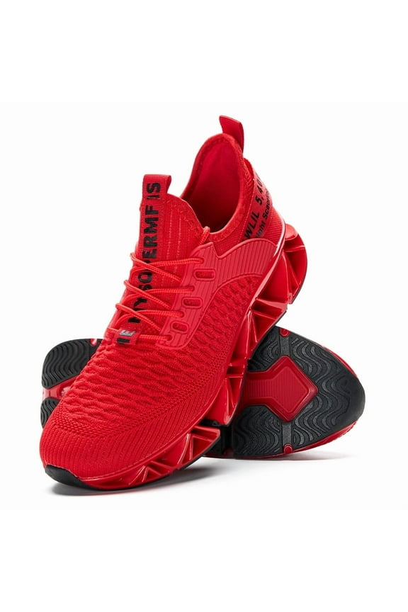 Men's Fashion Sneakers Breathable Mesh Running Shoes Blade Non Slip Soft Sole Casual Athletic Walking Shoes Red 12