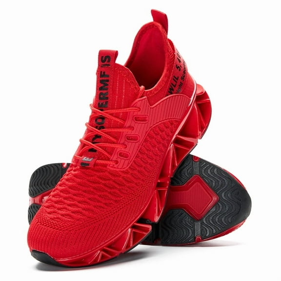 ZUTY Men's Fashion Sneakers Breathable Mesh Running Shoes Blade Non Slip Soft Sole Casual Athletic Walking Shoes Red 9