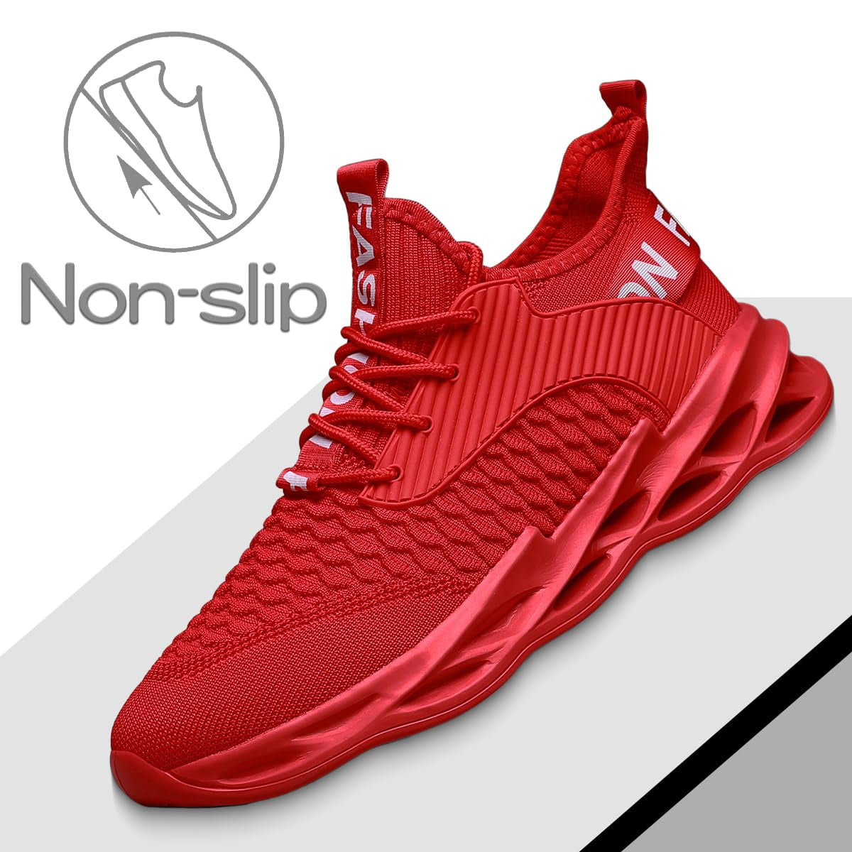 ZUTY Men's Running Shoes Blade Tennis Walking Fashion Breathable Non Slip Gym Sports Work Trainers Red 13