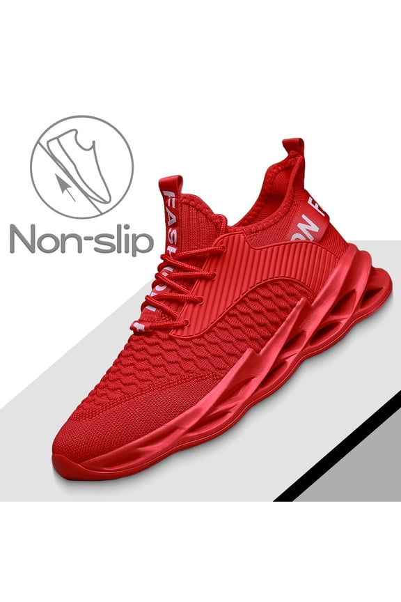 Men's Running Shoes Blade Tennis Walking Fashion Breathable Non Slip Gym Sports Work Trainers Red 10