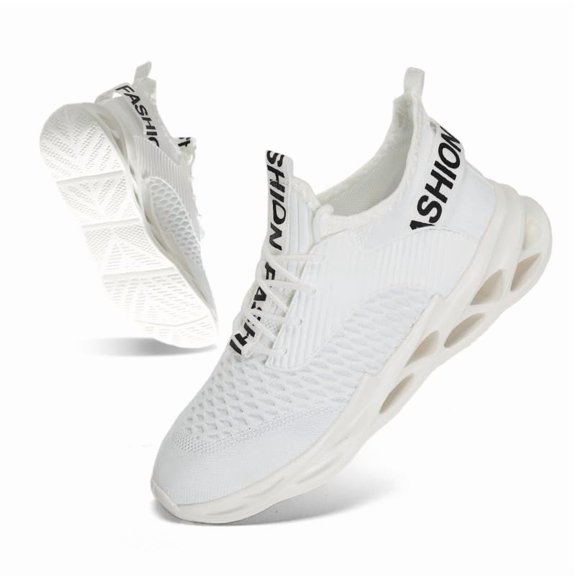 ZUTY Men's Running Shoes Blade Tennis Walking Fashion Breathable Non Slip Gym Sports Work Trainers White 12