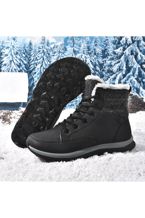 Men's Winter Snow Boots Waterproof Lightweight Warm Faux Fur Lined Mid-Calf Booties Black 7.5