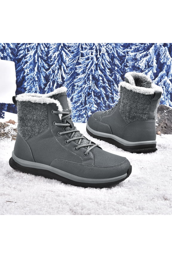 Men's Winter Snow Boots Waterproof Lightweight Warm Faux Fur Lined Mid-Calf Booties Grey 8.5