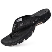 ZUTY Mens genuine leather slip-on sandal, comfortable and casual beach sandals Black 10