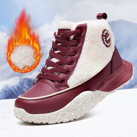 ZUTY Winter Sneakers for Women Chunky Platform Warm Comfortable Suede Round Toe Casual Snow Walking Shoes Red 5.5