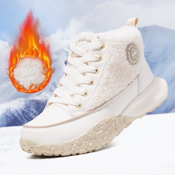 ZUTY Winter Sneakers for Women Chunky Platform Warm Comfortable Suede Round Toe Casual Snow Walking Shoes White 5.5