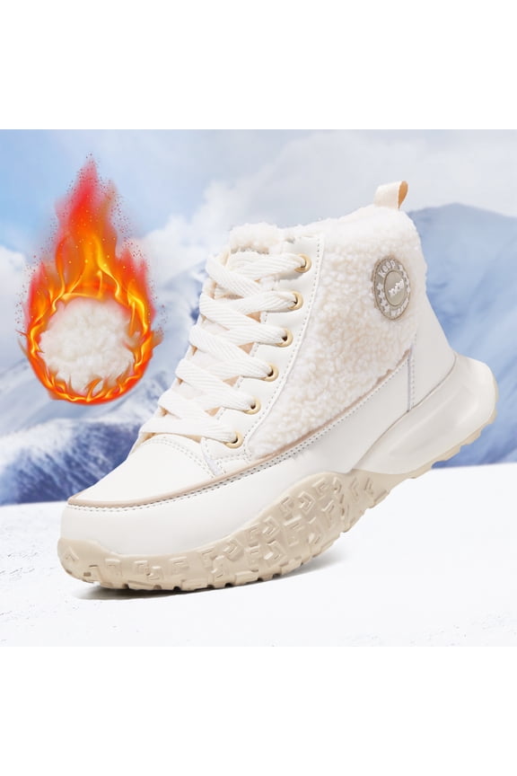Winter Sneakers for Women Chunky Platform Warm Comfortable Suede Round Toe Casual Snow Walking Shoes White 8.5
