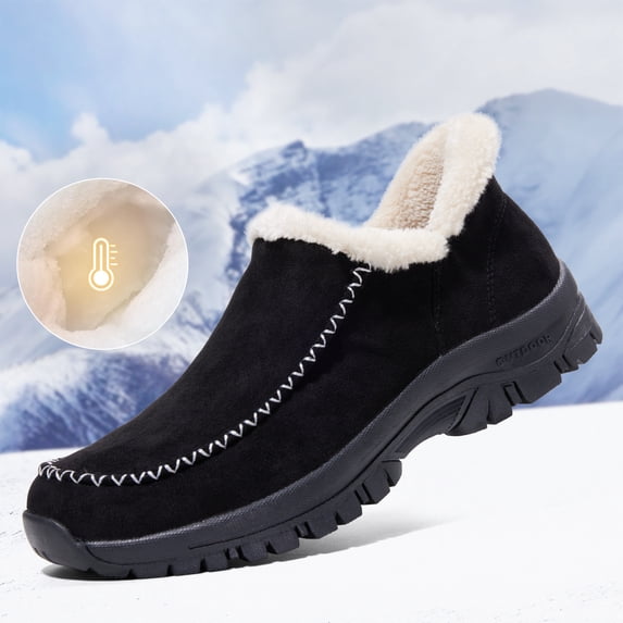 ZUTY Winter Snow Booties for Women Plush Faux Fur Lined Fuzzy Loafers Warm Comfortable Casual Walking Shoes Black 7