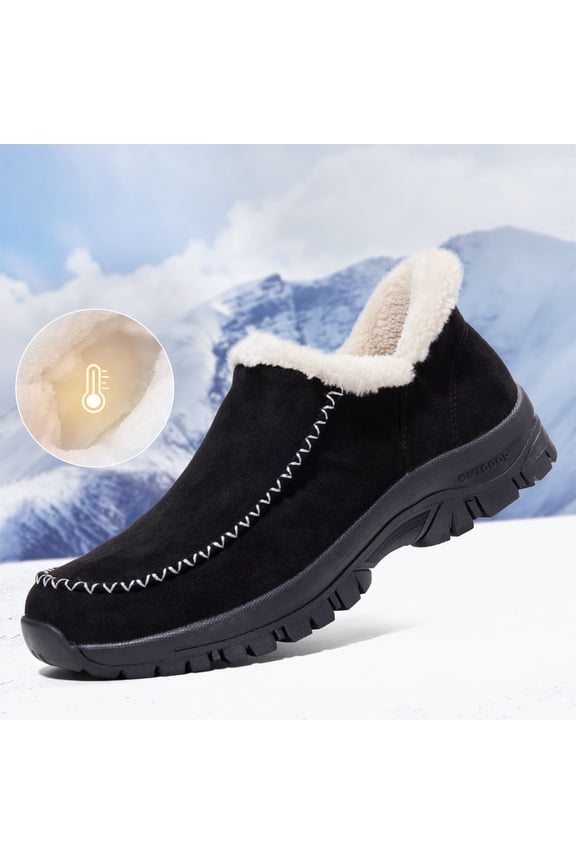 Winter Snow Booties for Women Plush Faux Fur Lined Fuzzy Loafers Warm Comfortable Casual Walking Shoes Black 8.5