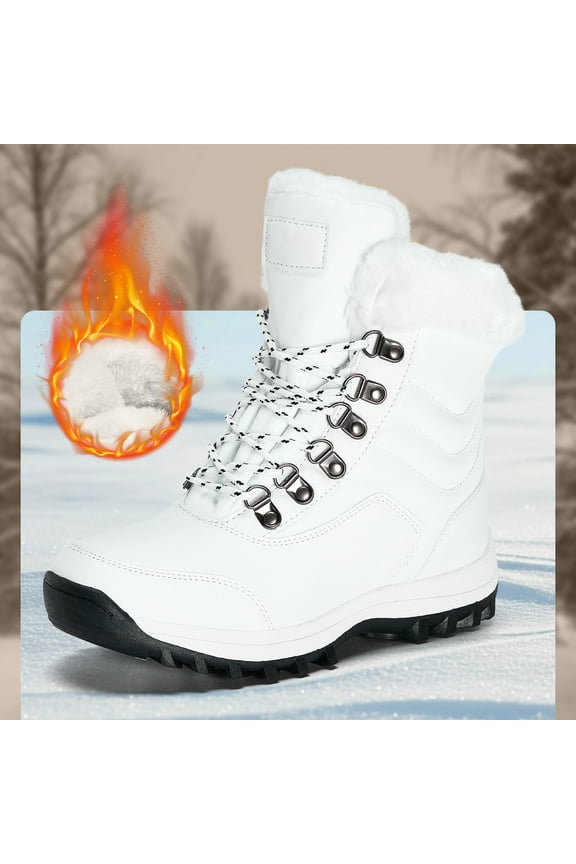 Women Winter Snow Boots Ladies Warm Fur Lined Ankle Booties Outdoor Water Resistant Furry Shoes White 6