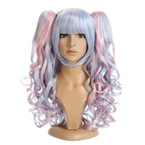 ZUUC Lolita Clip on Two Ponytails Wavy Costume Cosplay Wig (Pink, Sky Blue)