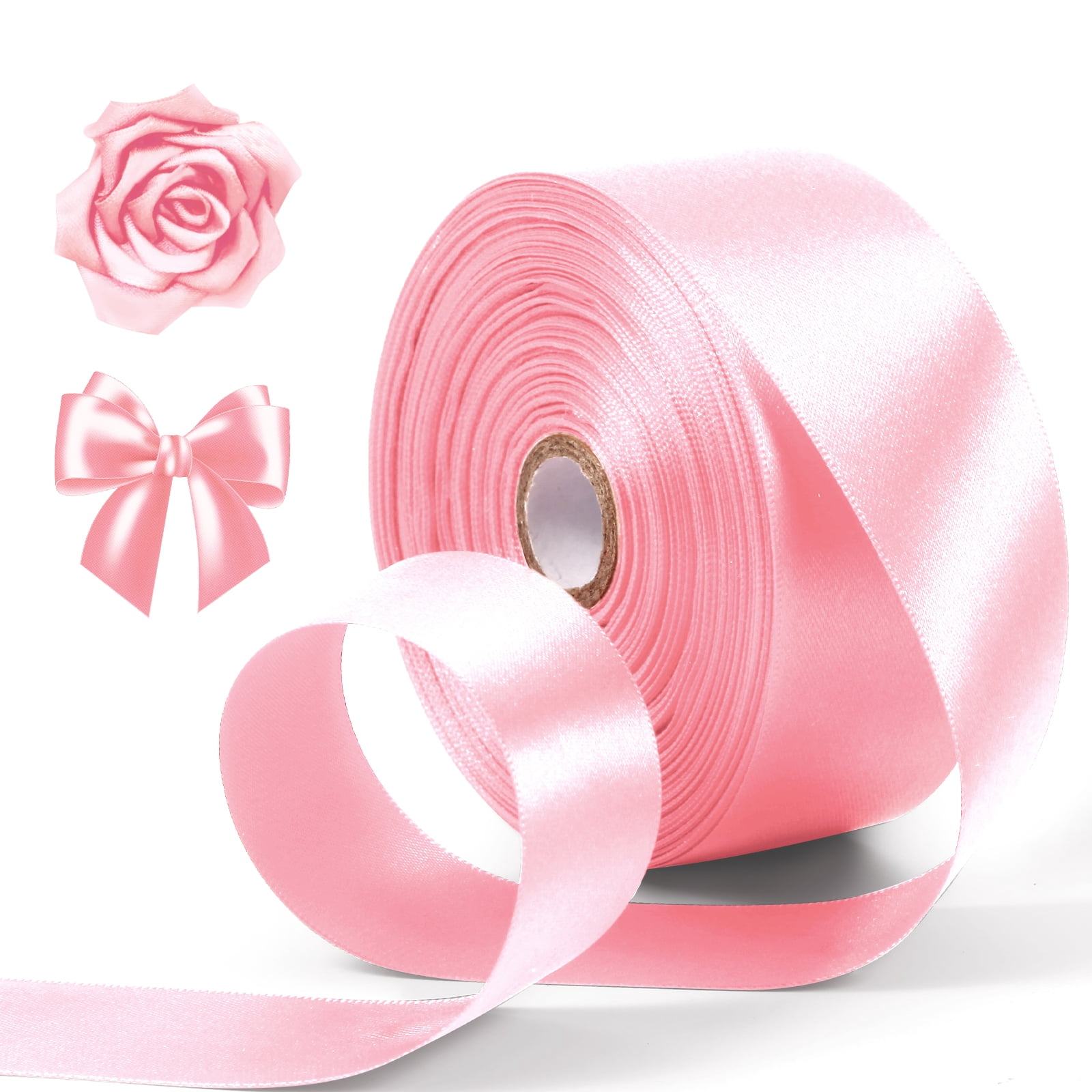 ZUVYRO 2 Rolls Pink Satin Ribbon, 1‑1/2 Inch × 50 Yards Solid Polyester ...