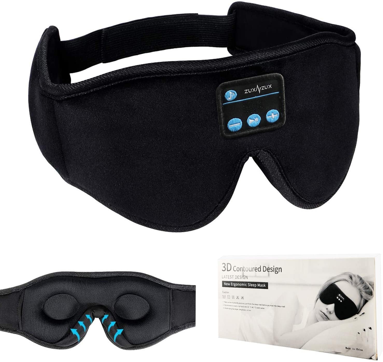 ZUXNZUX Sleep Headphones Bluetooth Wireless 3D Eye Mask with Earbuds