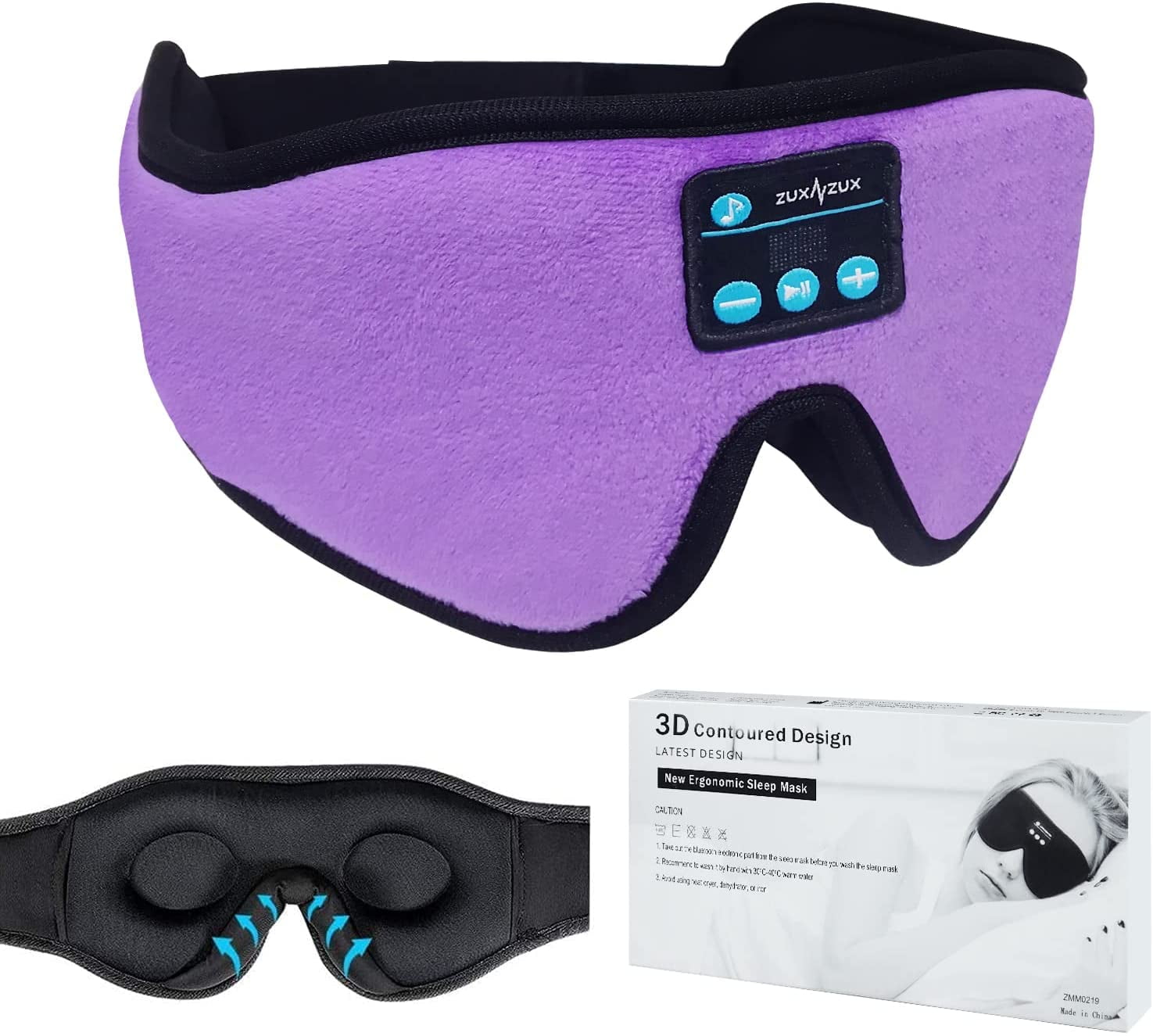 ZUXNZUX Sleep Headphones Bluetooth Wireless 3D Eye Mask with Earbuds