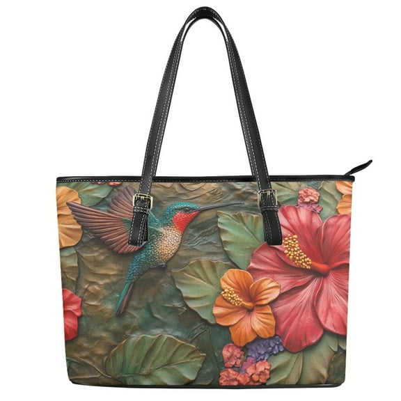 ZUXONGSY 3D Hummingbird Hibiscus Print Tote Bag for Women Multifunctional Satchel Handbags Fashion Laptop Tote Bag with Zippered for Shopping Work