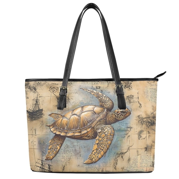 ZUXONGSY 3D Sea Turtle Print Tote Bag for Women Portable Laptop Tote Bag PU Leather Top Handle Satchel with Handle for Business Shopping