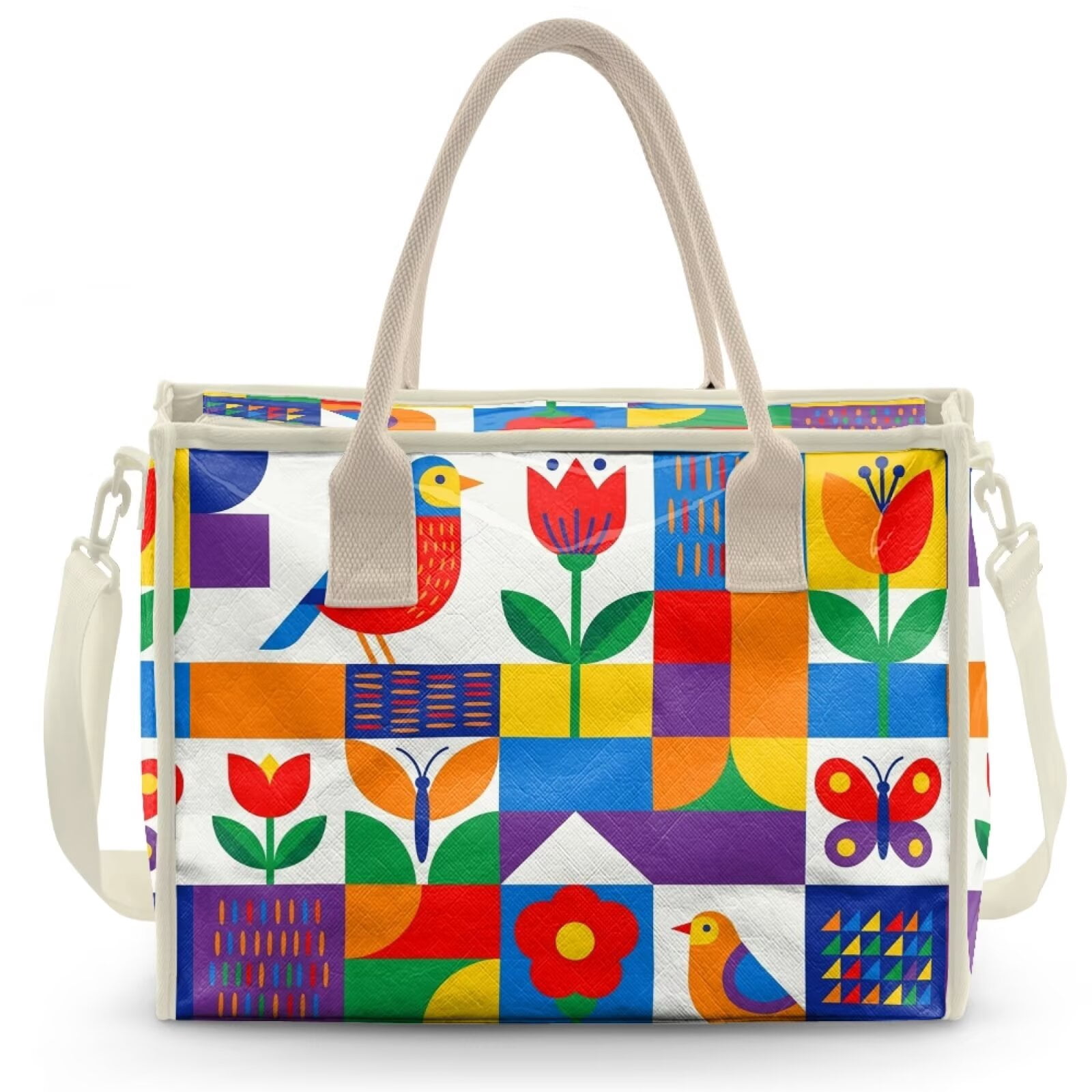 ZUXONGSY Hummingbird Cherry Blossom Print PVC Tote Bag Large