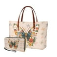 thumbnail image 1 of ZUXONGSY Abstract Butterfly Tropical Floral Print Top Handle Satchel Purses Set of 2 for Women Large Tote Bag Satchel Handbags with PU Cash Wallet for Hiking Shopping, 1 of 5