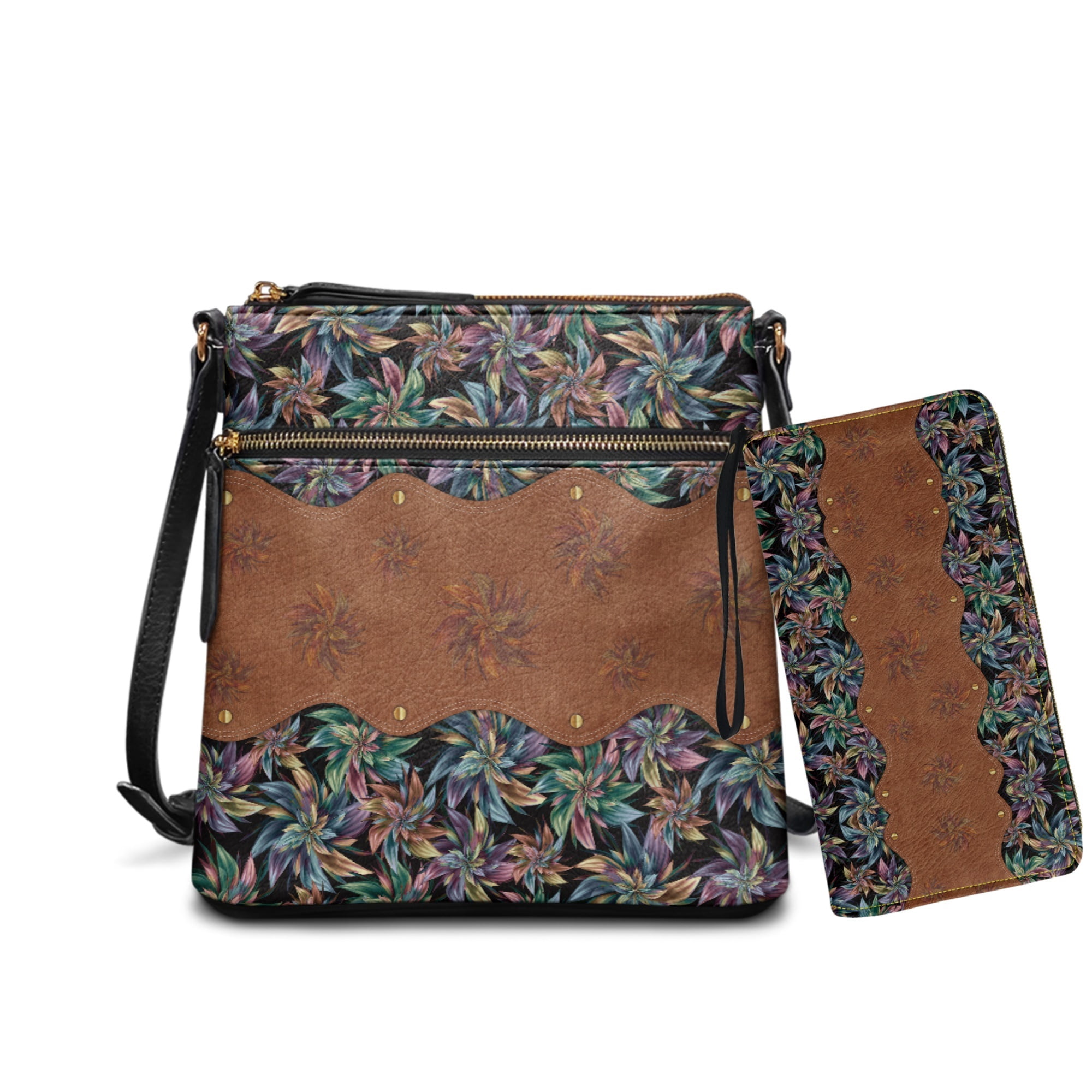 ZUXONGSY Abstract Floral Print Large Crossbody Hobo Purse and Wallet Set for Women, PU Leather Satchel Bag with Adjustable Strap for Travel & Casual Use