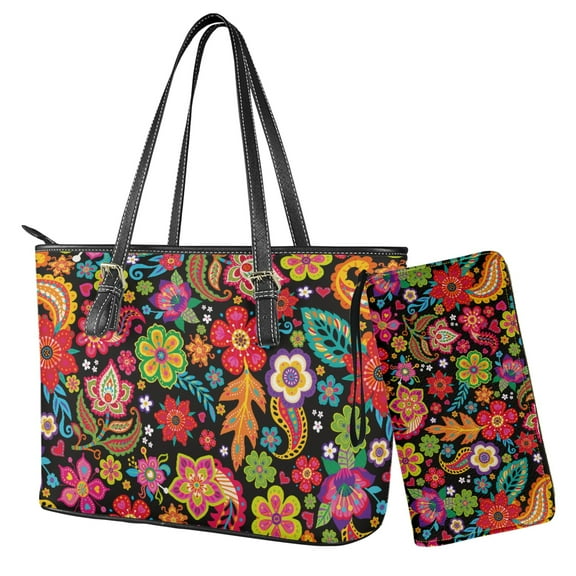 ZUXONGSY Abstract Flower Print PU Leather Hobo Shoulder Bag for Women Lightweight Purse and Wallet Set with Zipper Handbag with Matching Wallet for Shopping Work