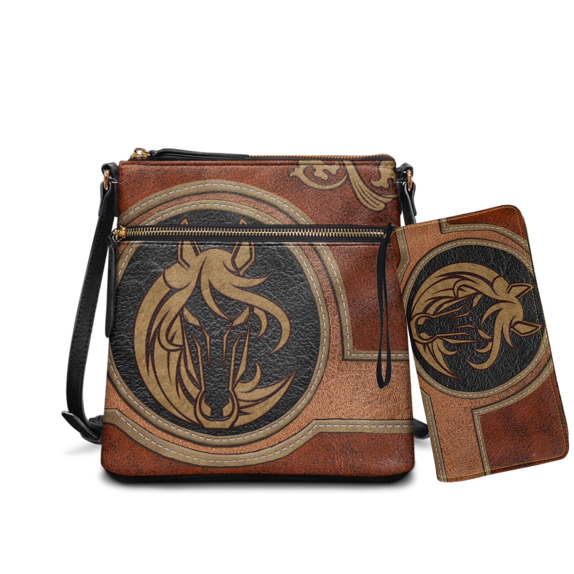 ZUXONGSY Abstract Horse Print Stylish Crossbody Hobo Purse & Wallet Set for Women, PU Leather Satchel with Adjustable Strap for Travel & Daily Use