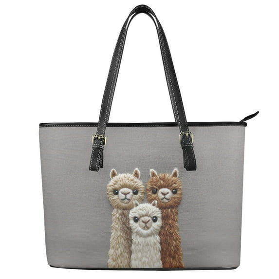 ZUXONGSY Alpaca Print Tote Bag for Women Practicality Satchel Handbags PU Leather Work Bag with Handle for Daily Use Work